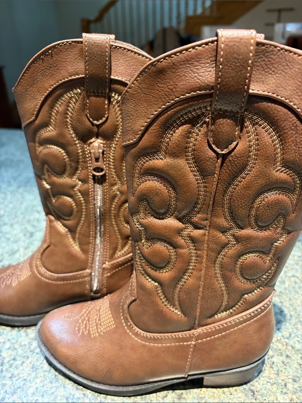 Cat & Jack youth size 13 Brown Western Mid-Calf Boots Stitching Detail